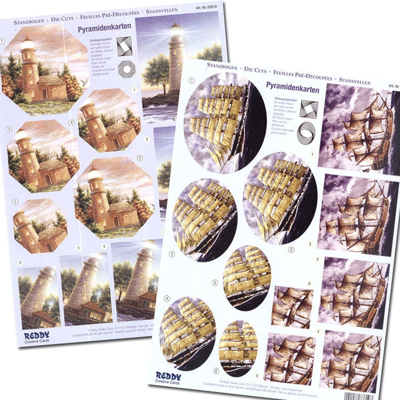 Reddy Creative Cards Pre-Cut 3D Pyramid Cards - Ships & Lighthouses